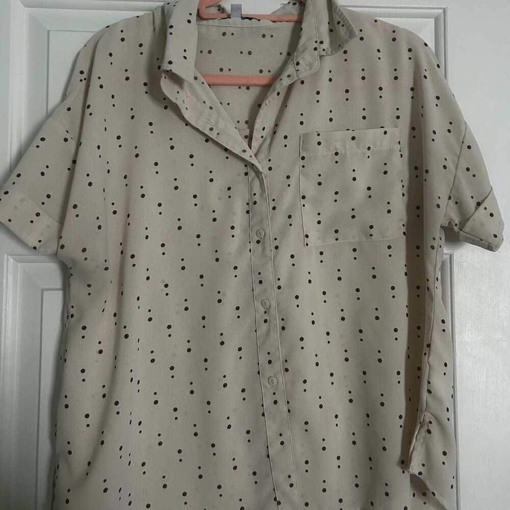 Polka Dot Button-Up Blouse
